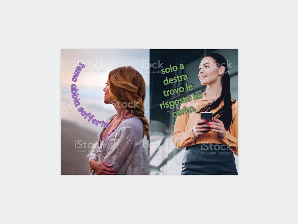 Donne estremamente attraenti ke guardano l'infinito a destra