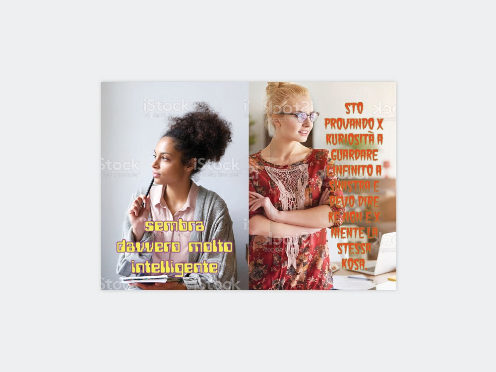 Donne estremamente attraenti ke guardano l'infinito a destra